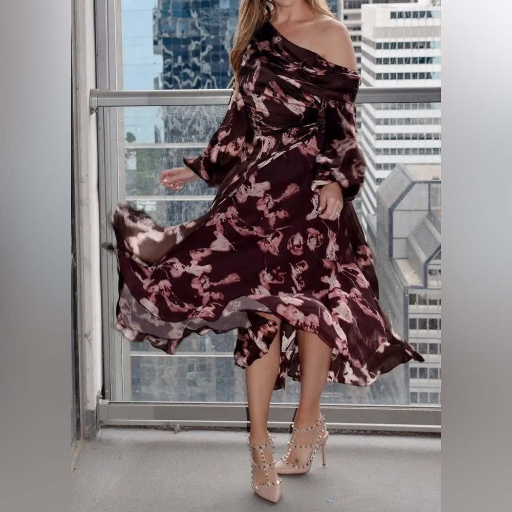 AMUR silk one shoulder dress